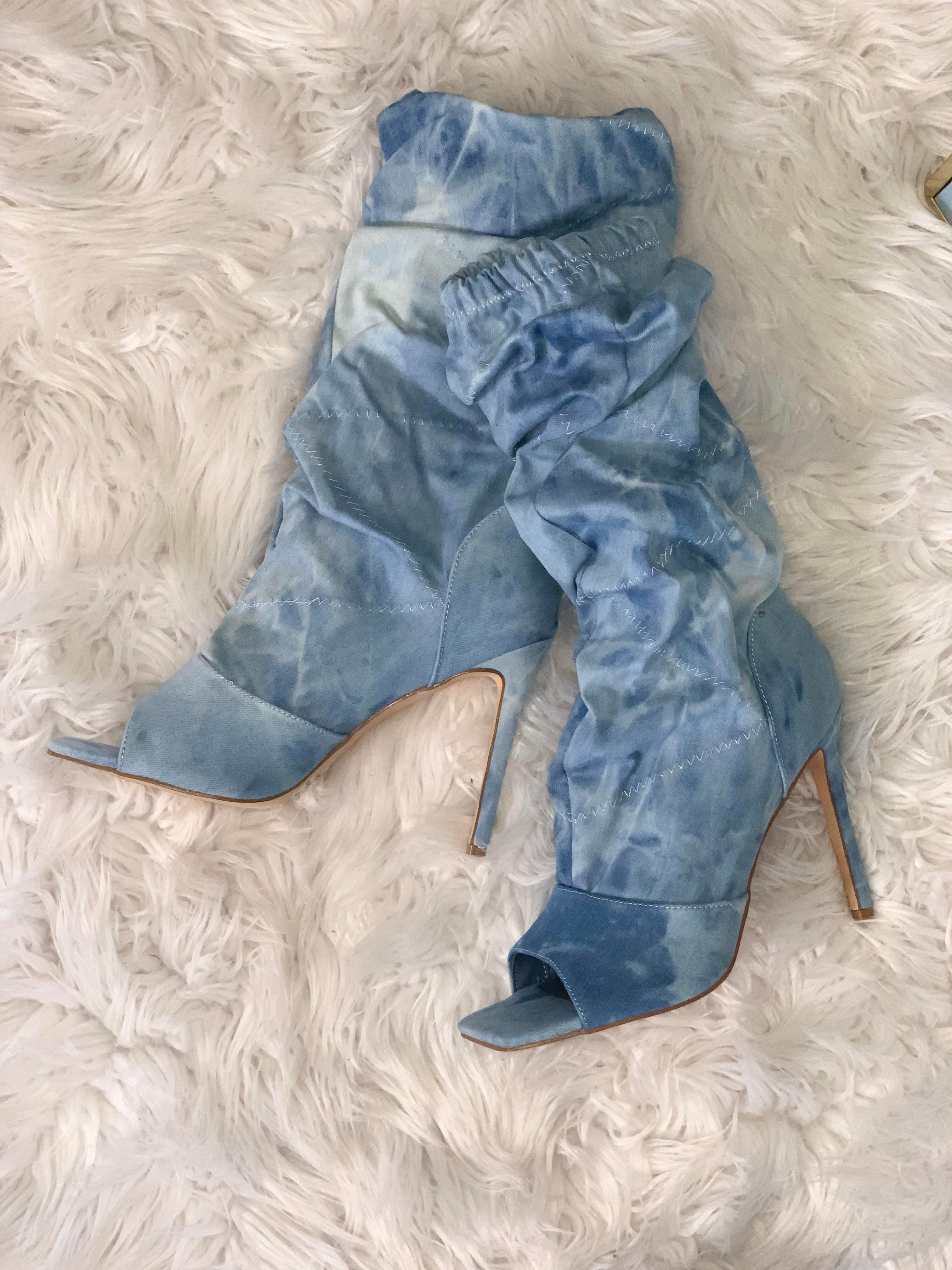 Peep Game Denim Slouch Boots