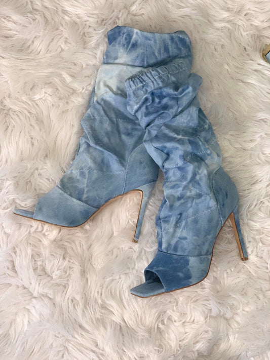 "Peep Game" Denim Slouch Boots