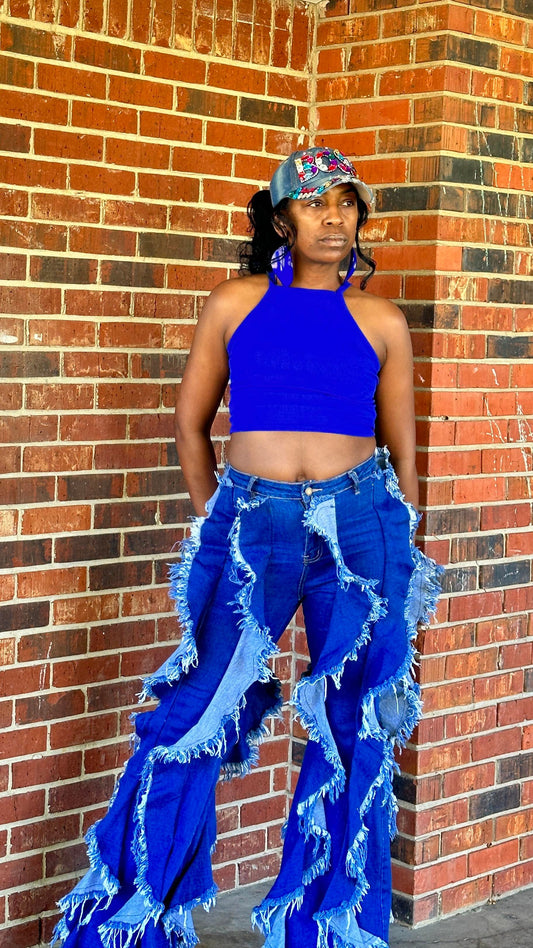 "I'm That Girl" Ruffled  Jeans - Blue