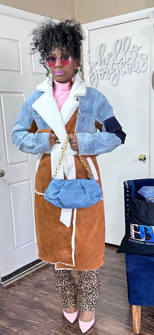 "Cozy" Sherpa and Denim Trench Coat